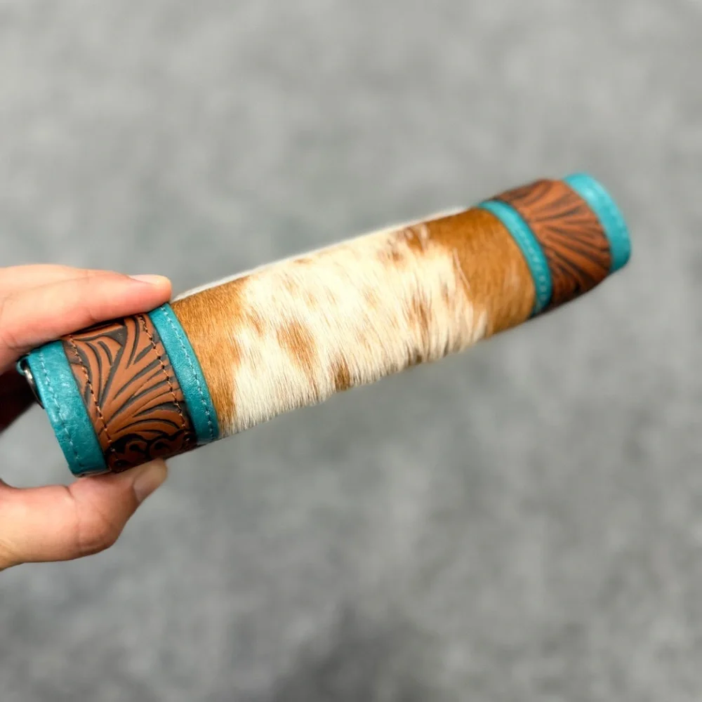 Montana West Hair-On Hide Tooled Wallet – Western Wristlet Brown-Turquoise